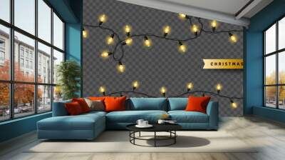 Yellow christmas lights isolated Wall mural