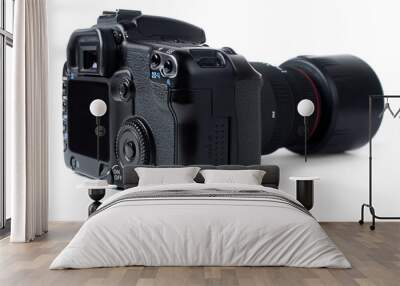 Dslr camera with zoom lens, isolated on white Wall mural