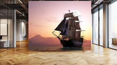 sailboat in the sea. Wall mural