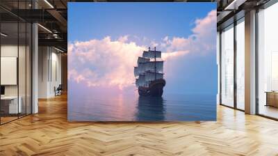 Sailboat in the sea. Wall mural