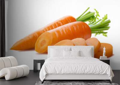 Fresh carrot and cut pieces isolated on white background as package design element Wall mural