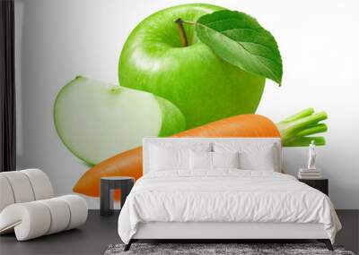 Fresh carrot and green cooking apple isolated on white background Wall mural