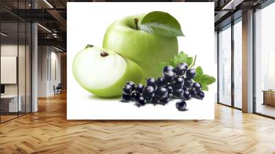 Green apple black currant composition 2 isolated on white backgr Wall mural