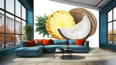 Pineapple coconut pieces composition 1 isolated on white backgro Wall mural