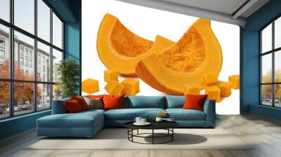 Pumpkin segment pieces cubes 2 isolated on white background Wall mural