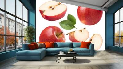 Red apple whole pieces set isolated on white background Wall mural