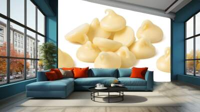 White chocolate drops or chips set isolated on white background Wall mural