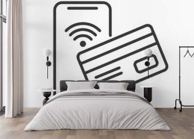 Cashless mobile payment line icon Wall mural