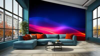 Grainy gradient background blue red yellow abstract glowing color wave black backdrop noise texture Wall mural