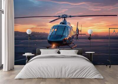 A business helicopter with a polished appearance and streamlined design. Luxurious aesthetic backdrop. Generative AI Wall mural