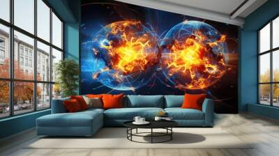 Scientific concept of depicting the fusion of two atoms. Sci-fi background. Quantum physics. Generative AI Wall mural