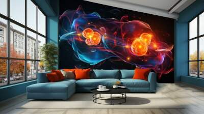 Scientific concept of depicting the fusion of two atoms. Sci-fi background. Quantum physics. Generative AI Wall mural