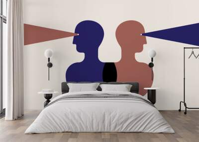 opposing views, different directions. two abstract human head with reversed thoughts and opinions. v Wall mural