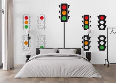 Traffic lights, line design and silhouette icon. Vector illustration EPS 10 Wall mural