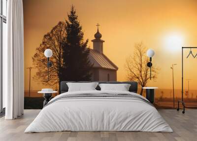 Church in sunrise light. Christianity, pray concept photo Wall mural