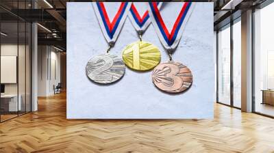 Gold silver and bronze medal on white background Wall mural