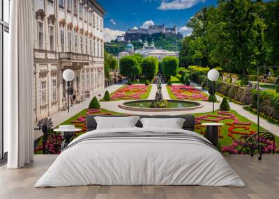 Mirabell Palace and Gardens in Summer, Salzburg castle in background Wall mural