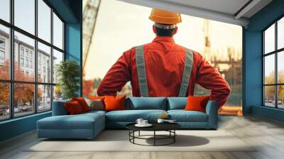 A construction worker in a red shirt Wall mural