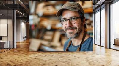 A man with glasses and a hat is smiling Wall mural