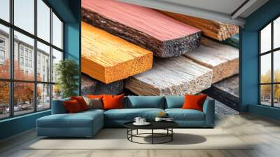 A stack of wood with different colors and textures Wall mural