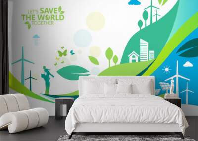 Ecology.Green cities help the world with eco-friendly concept ideas.vector illustration Wall mural