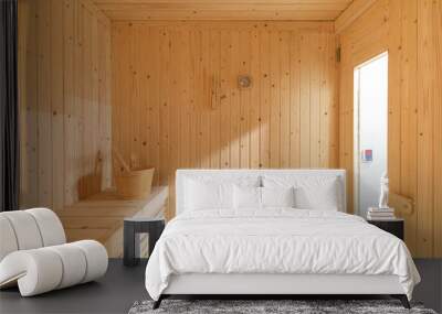 Small home wooden sauna, spa room. Relax in a hot sauna. Wall mural