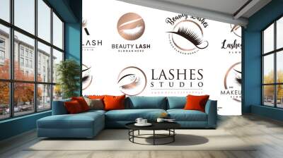 Eyelashes logo collection with creative element concept Premium Vector Wall mural