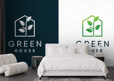 Green house logo design template with modern style Wall mural