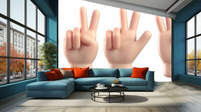 3d cartoon hands showing numbers from zero to five, countdown hand gestures 3d rendering Wall mural