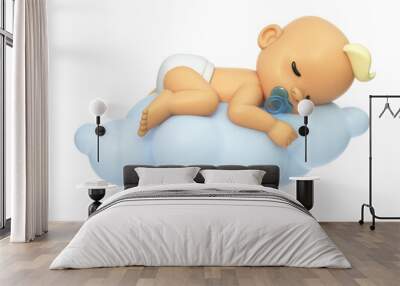 Baby sleeping on a cloud 3d illustration, Cartoon baby character 3d rendering Wall mural