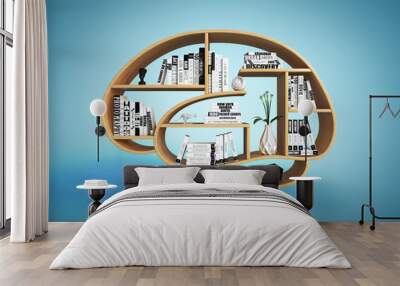 Bookshelves in the shape of human brain, intelligence book shelf concept 3d rendering Wall mural