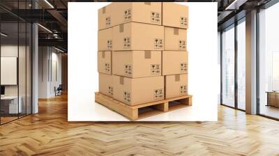 cardboard boxes on wooden palette 3d illustration Wall mural