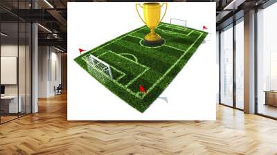 football field with golden trophy on center Wall mural