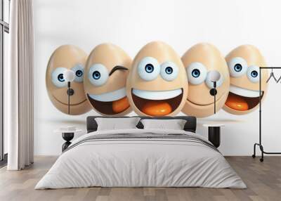 Funny eggs as a cartoon characters isolated over white 3d rendering Wall mural