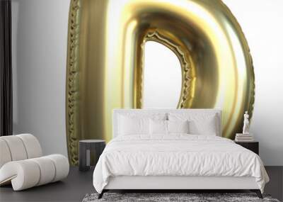 Gold metallic balloon font 3d rendering, letter D Wall mural