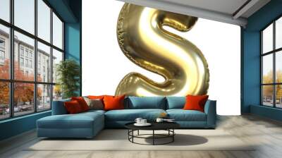 Gold metallic balloon font 3d rendering, letter S Wall mural