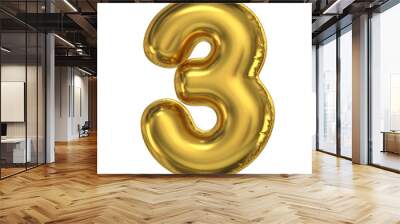 Golden balloon font 3d rendering, number 3 Wall mural