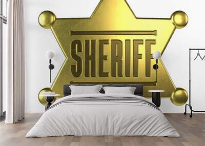 Golden sheriff badge isolated on white background 3d rendering Wall mural