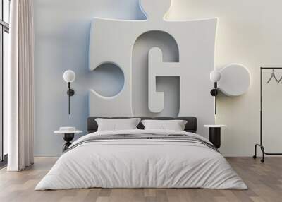 Jigsaw font 3d rendering, puzzle piece letter G Wall mural