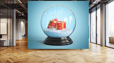 Open gift box inside snow globe 3d rendering Wall mural