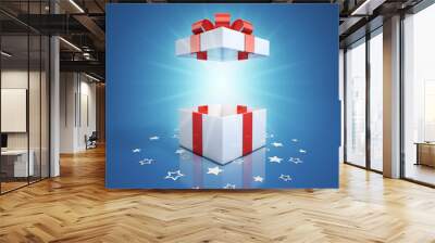 open gift box on blue background Wall mural