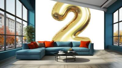 Pink metallic balloon font 3d rendering, number 2 Wall mural