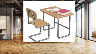 School desk and chair 3d rendering Wall mural