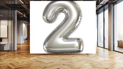 silver balloon font 3d rendering, number 2 Wall mural