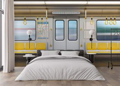 Subway car empty interior, metro cross section, 3d rendering Wall mural