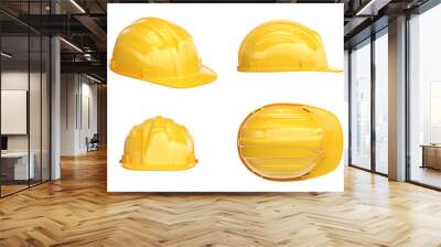 Yellow hard hat various views, safety helmet isolated on white background 3d rendering Wall mural