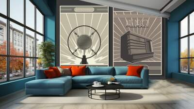 1920s - 1940s Art Deco Style Posters Template Set, Retro Radio, Microphones, Jukebox Wall mural