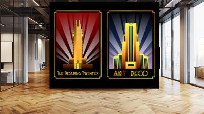 1920s Art Deco Building Set, Retro Architecture Poster Set Wall mural