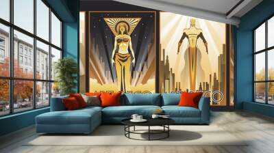 Art Deco Golden Vintage Figures Posters Set. 1920s Modern Style Sculptures Illustrations Wall mural