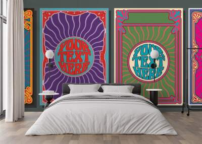 Art Nouveau Style Frames, Psychedelic Colors, Template Set for Retro Posters and Covers Wall mural